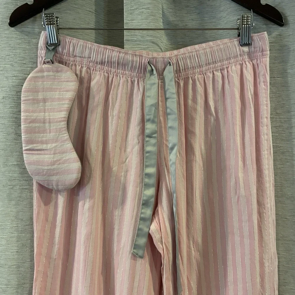 Victorias Secret Pink Striped 2 Pc Pajama Pant Set Silver Shimmer PJs Womens S